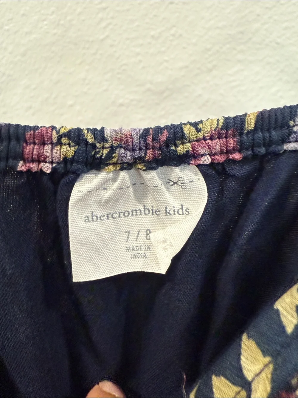 abercrombie kids Navy Floral Ruched Skater dress with Pink and Yellow Blooms 7/8